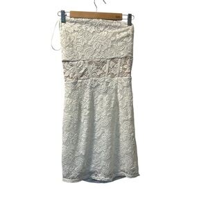 Elegant White Lace Dress by Windsor~ Size L.  nude waist design panel in lace